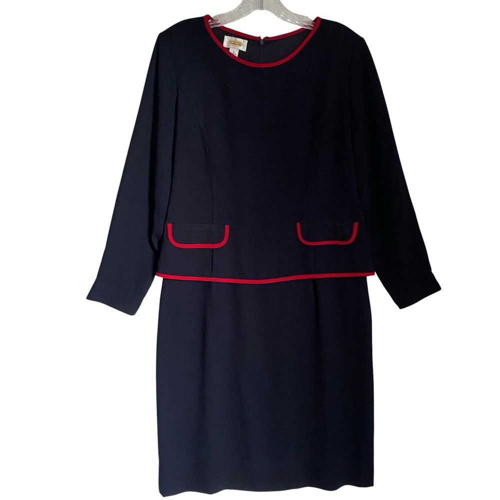 Vintage Talbots Midi Dress Size 8 Navy Long Sleeve Career Office Wear Elegant - Picture 2 of 12